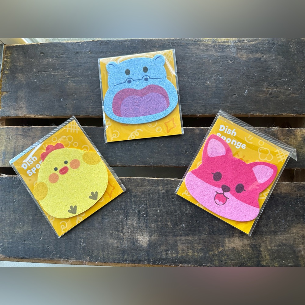 Chick, Hippo, Fox New Compressed Wood Pulp Cotton Sponges Highly Absorbent